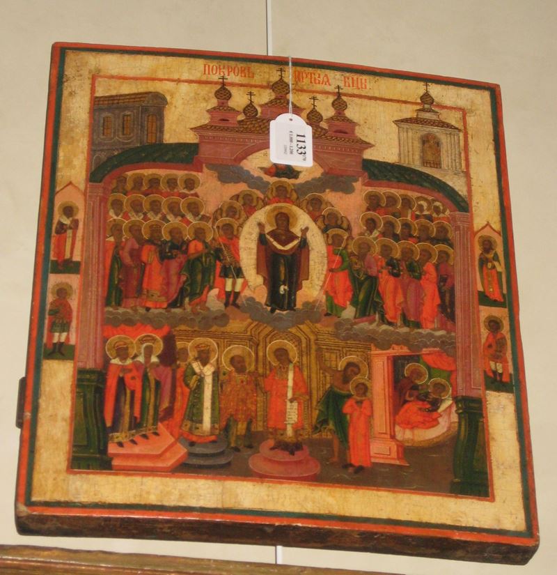 Icona di Pokrov, XIX secolo  - Auction Furnishings and Works of Art from Important Private Collections - Cambi Casa d'Aste