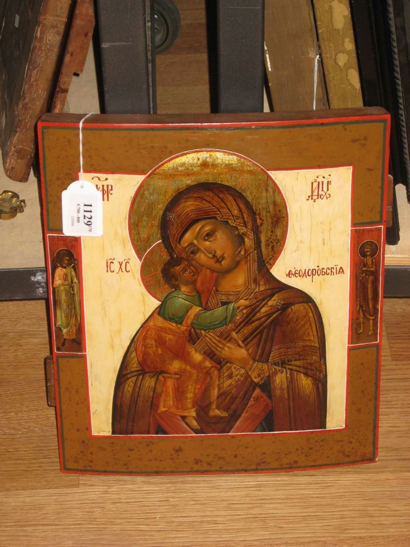 Icona raffigurante Madonna della tenerezza di Fedorov, XIX secolo  - Asta Arredi e Oggetti d'Arte da Importanti Collezioni Private - Cambi Casa d'Aste