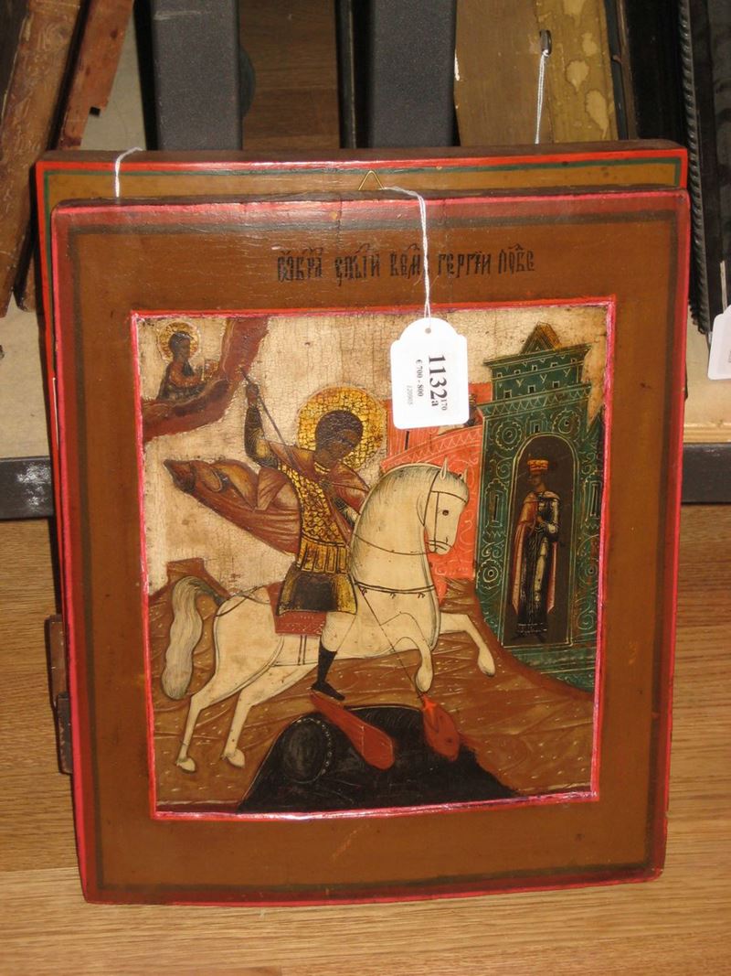Icona raffigurante San Giorgio, XIX secolo  - Auction Furnishings and Works of Art from Important Private Collections - Cambi Casa d'Aste