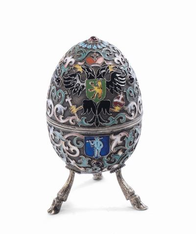 Uovo in Argento e Smalti Cloisonnè. Punzoni Russi in Uso dal 1908 al 1917