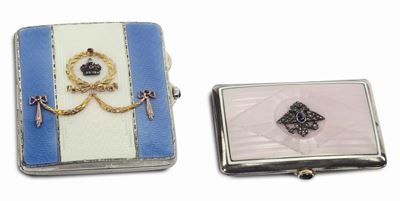 Due Portasigarette con Punzoni con Iniziali Dell'atelier Fabergè a San Pietroburgo e di Titolo in...