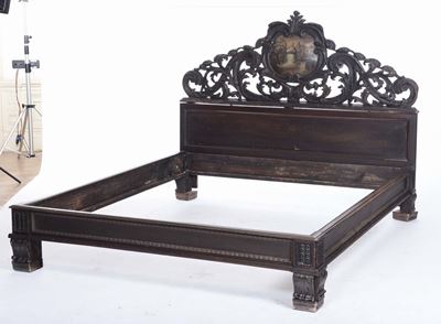 Testata di Letto in Legno Scolpito e Dipinto, XVIII Secolo