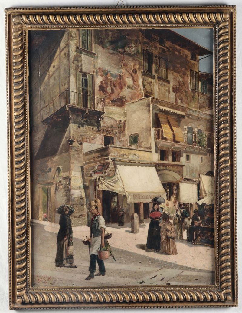 Luigi Sorio (1835-1909) Veduta cittadina, 1884  - Asta Fine Selection - II - III - Cambi Casa d'Aste