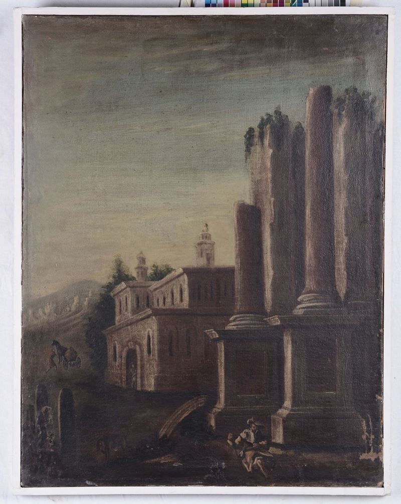Scuola del XVIII secolo Veduta con rovine  - Asta Arredi e Oggetti d'Arte da Importanti Collezioni Private - Cambi Casa d'Aste