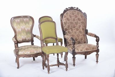 Due Poltroncine e Coppia di Sedie, XIX Secolo