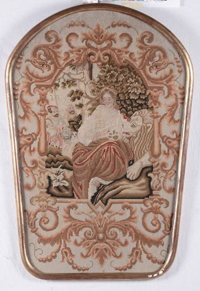 Tessuto Ricamato Raffigurante Dama con Leone, XVIII-XIX Secolo
