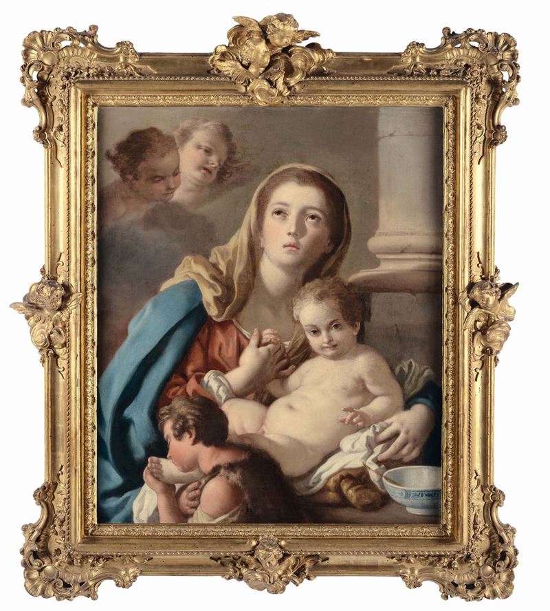 Francesco De Mura (Napoli 1696 - 1782), attribuito a Madonna con Bambino e San Giovannino  - Asta Dipinti Antichi - II - Cambi Casa d'Aste