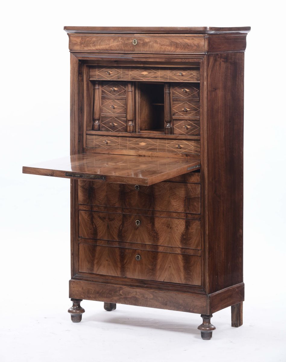 Secretaire Carlo X Lastronato in Radica