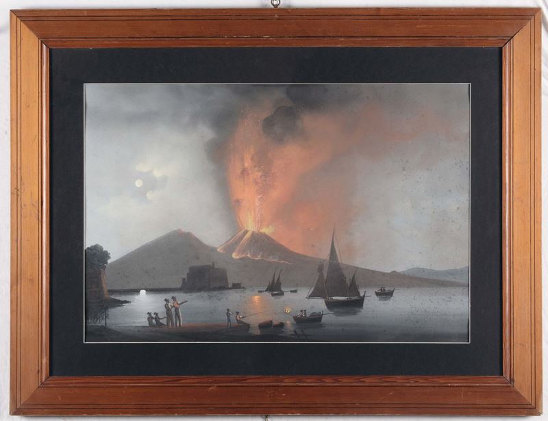 Anonimo del XIX secolo Eruzione notturna del Vesuvio  - Asta Antiquariato e Dipinti Antichi - Cambi Casa d'Aste