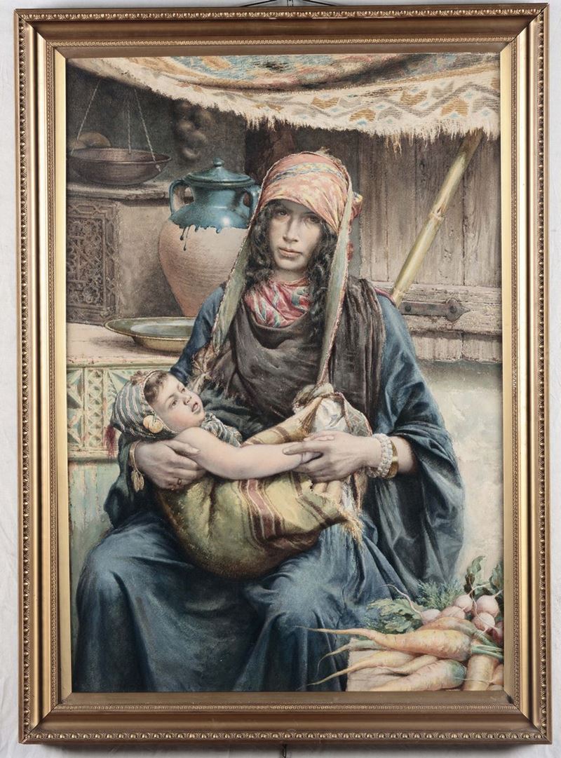 Anonimo del XIX secolo Ritratto di madre con bambino  - Asta Antiquariato e Dipinti Antichi - Cambi Casa d'Aste