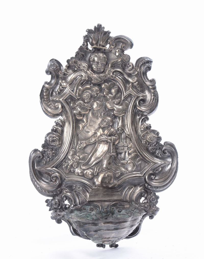 Piccola acquasantiera in argento, Lucca XVIII secolo  - Asta Arredi e Oggetti d'Arte da Importanti Collezioni Private - Cambi Casa d'Aste