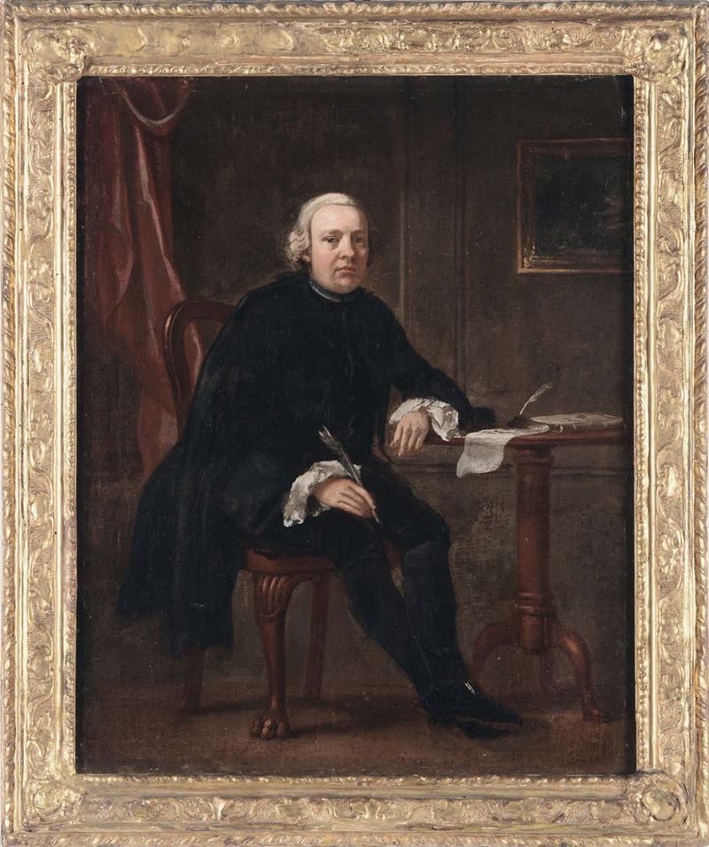 Pietro Longhi (Venezia 1701 - 1785), attribuito a Gentiluomo al tavolo di scrittura  - Asta Fine Selection - II - III - Cambi Casa d'Aste