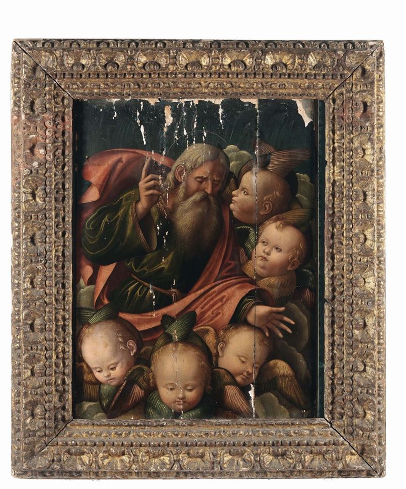 Scuola Riminese del XVI secolo Padreterno con serafini  - Auction Old Masters Paintings - II - Cambi Casa d'Aste