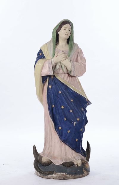 Scultura in Gesso Laccato Raffigurante Madonna