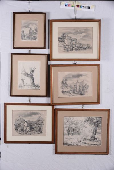 Insieme di Disegni ed Incisioni Raffiguranti Paesaggi