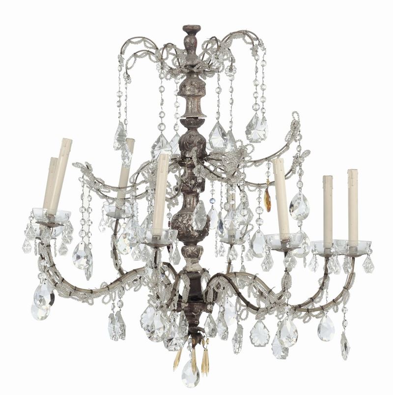 Lampadario con cristalli a nove luci, XIX secolo  - Asta Arredi e Oggetti d'Arte da Importanti Collezioni Private - Cambi Casa d'Aste