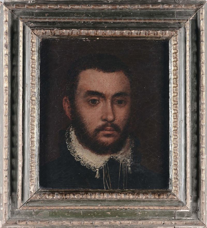 Carletto Carliari (1570-1596), attribuito a Ritratto di gentiluomo con colletto bianco  - Auction Old Masters Paintings - II - Cambi Casa d'Aste