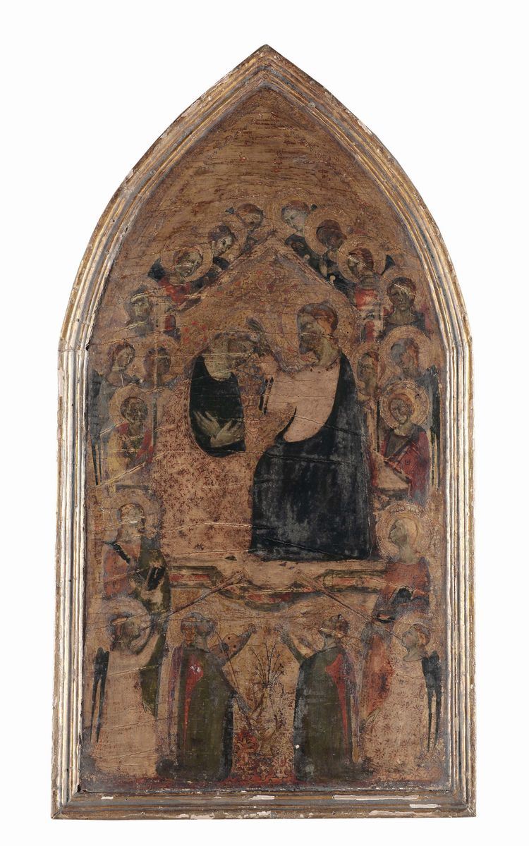 Scuola Toscana dell'inizio del XV secolo Benedizione con Santi  - Asta Dipinti Antichi - II - Cambi Casa d'Aste