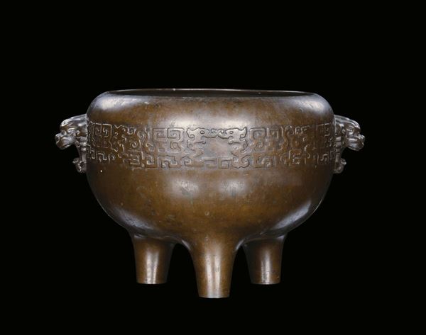 A bronze censer decorated with greek band, China, Ming Dynasty, 17th century