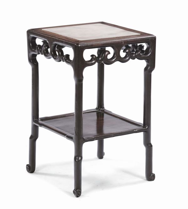 A small squared table with set marble top, China, 20th century