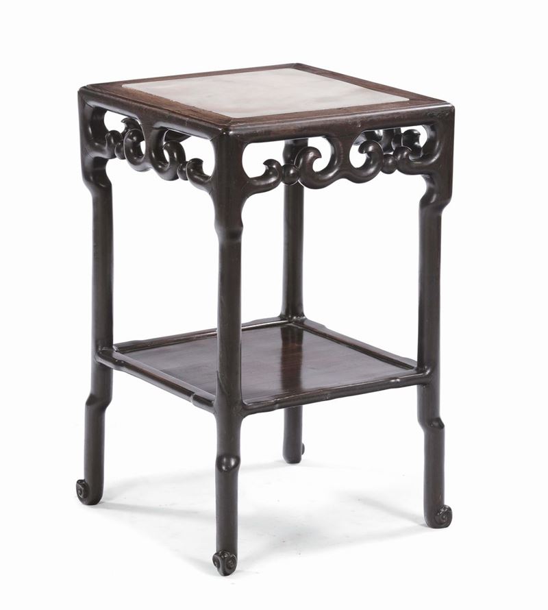A small squared table with set marble top, China, 20th century  - Auction Fine Chinese Works of Art - II - Cambi Casa d'Aste