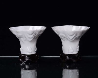 Coppia di Coppette Libatorie Blanc del Chine, Cina XX Secolo