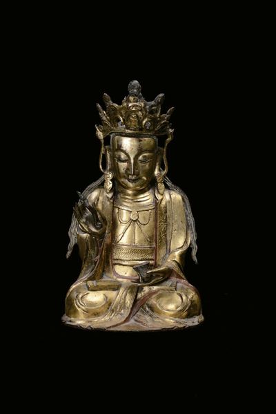 Guanyin in Bronzo Dorato, Cina, Dinastia Ming, XVII Secolo