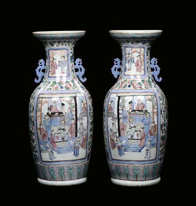 Coppia di Vasi in Porcellana Policroma, Famiglia Rosa, Cina, Dinastia Qing, XIX Secolo
