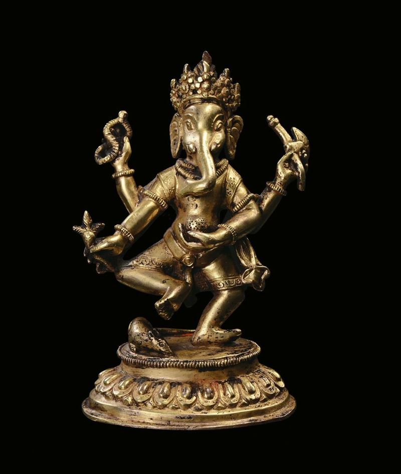 A gilt-bronze divinity with elephant face”, China, Qing Dynasty, 19th century  - Auction Fine Chinese Works of Art - II - Cambi Casa d'Aste