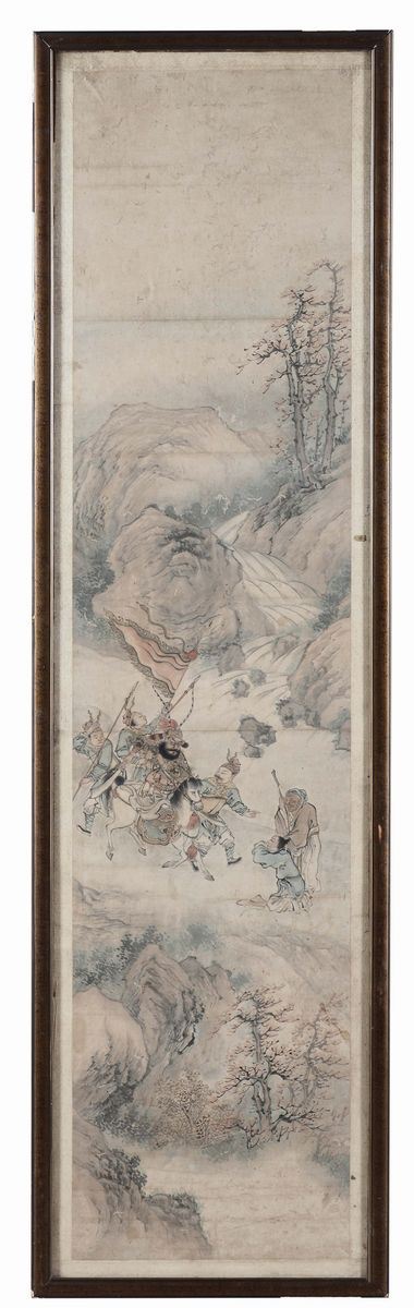 Dipinto raffigurante personaggi entro paesaggio, Cina  - Asta Fine Chinese Works of Art - II - Cambi Casa d'Aste