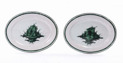 Coppia di Piatti a Decoro Verde, Ferninani, XVIII Secolo