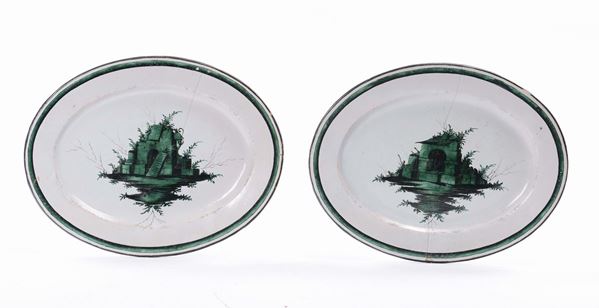 Coppia di piatti a decoro verde, Ferninani, XVIII secolo