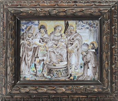Placca in Maiolica con Madonna in Trono e Santi, Castelli XVIII Secolo