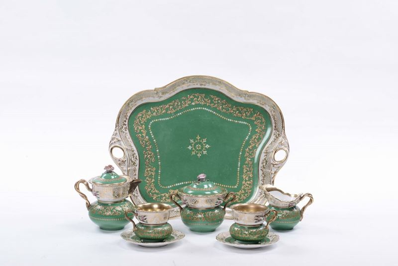 Servizietto da caffè in porcellana a fondo verde  - Auction Antique and Old Masters - Cambi Casa d'Aste