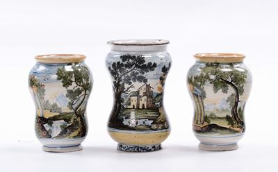 Lotto di Tre Albarelli in Maiolica Policroma, XIX Secolo