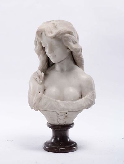 Scultura in Marmo Bianco Raffigurante Ragazza, XIX Secolo