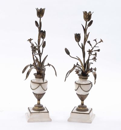 Due Cassolettes in Marmo e Bronzo Dorato