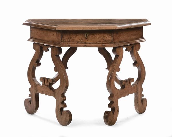 Console fratina in noce esagonale, XVIII-XIX secolo