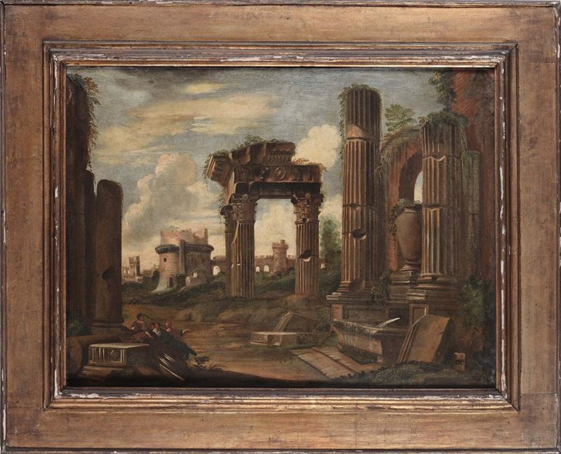 Scuola del XVIII secolo Paesaggio con rovine  - Auction Ancient Paintings, Oriental Art and European Ceramics | Time Auction - Cambi Casa d'Aste