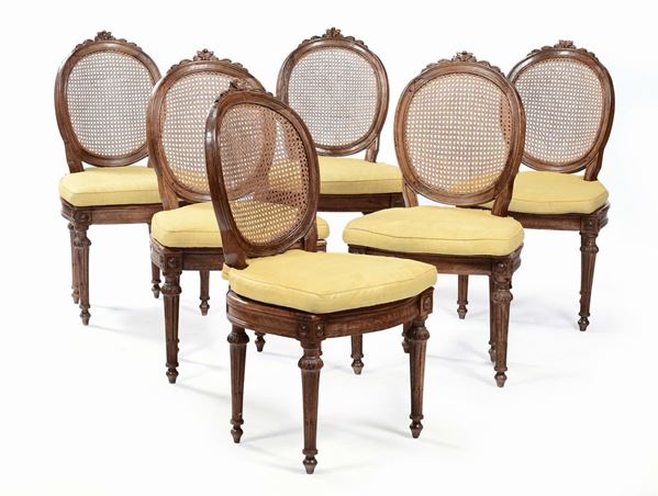 Sei sedie ovaline in noce, XVIII secolo