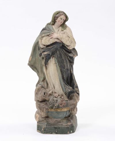 Scultura in Legno Laccato Raffigurante Madonna, XVIII Secolo