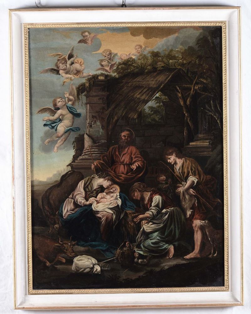 Scuola del XVII secolo Adorazione dei pastori  - Auction Furnishings and Works of Art from Important Private Collections - Cambi Casa d'Aste