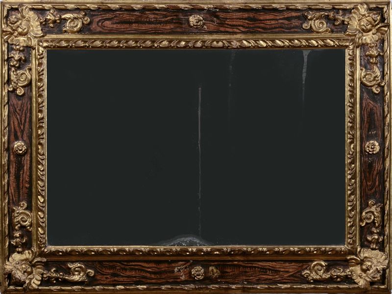 Specchiera laccata a finto legno, XVIII secolo  - Auction Furnishings and Works of Art from Important Private Collections - Cambi Casa d'Aste