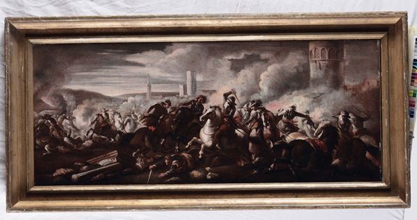Scuola del XVIII secolo Battaglia con cavalieri
