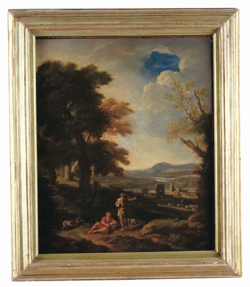 Carlo Antonio Tavella (Milano, 1668-Genova, 1738) Paesaggio con figure  - Asta Dipinti Antichi - II - Cambi Casa d'Aste
