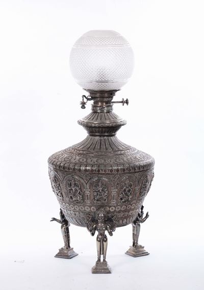 Lampada in Rame Argentato, India XX Secolo