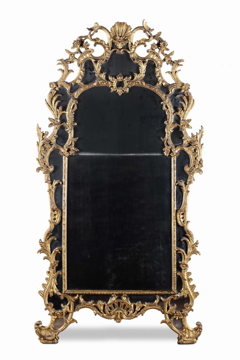Specchiera Luigi XV in legno intagliato e dorato, XVIII secolo  - Auction Furnishings and Works of Art from Important Private Collections - Cambi Casa d'Aste