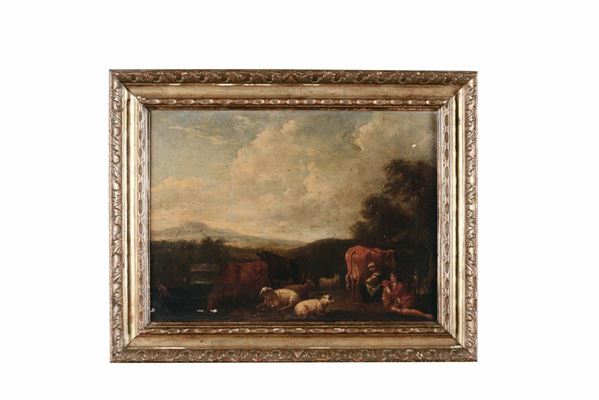Scuola Genovese del XVII secolo Paesaggio con pastorale