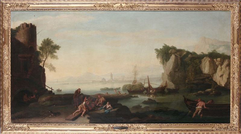 Adrien Manglard (Lione 1695 - Roma 1760) Veduta costiera  - Asta Dipinti Antichi - II - Cambi Casa d'Aste