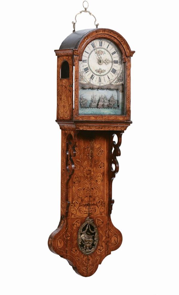 Pendola da muro intaramente lastronata ed intarsiata, Olanda fine XVII - inizio XVIII secolo